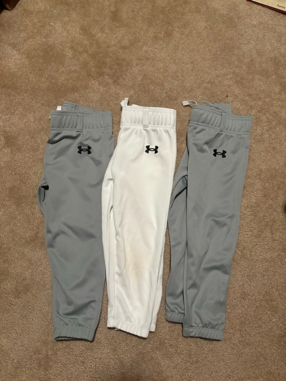 Under Armour baseball pants (3 pair) - Gray & White YXS